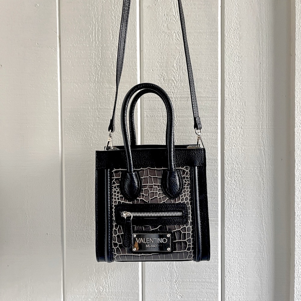 Valentino Milano black and gray crocodile handbag